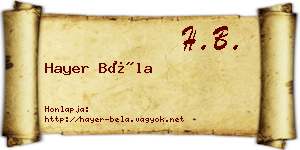 Hayer Béla névjegykártya